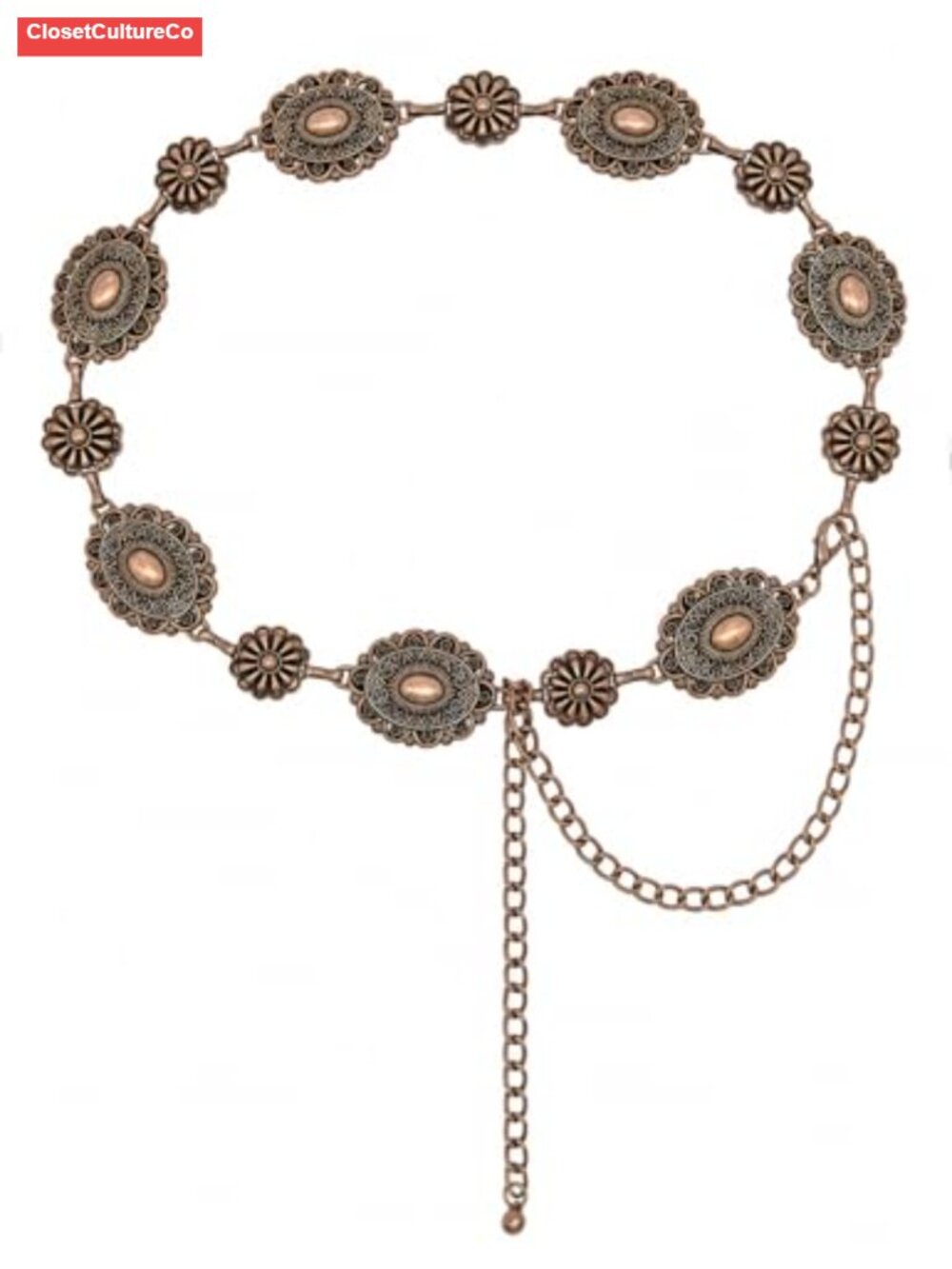 Western Metal Concho Chain Belt for Women Cowgirl Boho